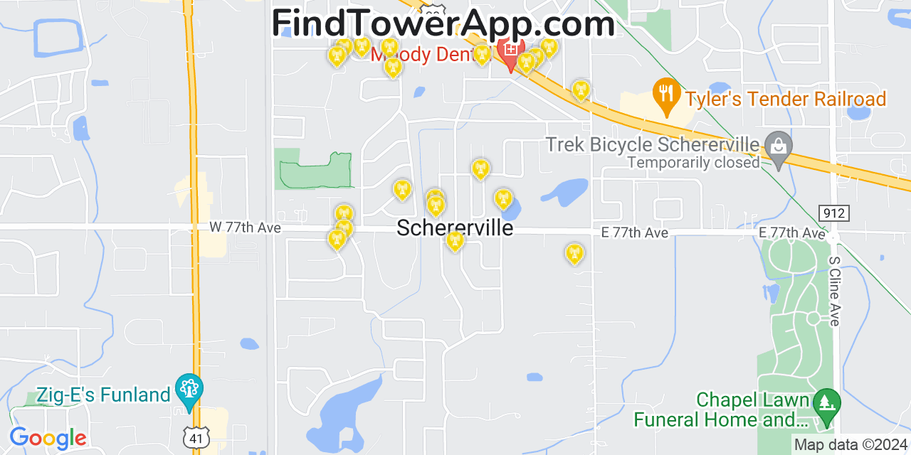 T-Mobile 4G/5G cell tower coverage map Schererville, Indiana