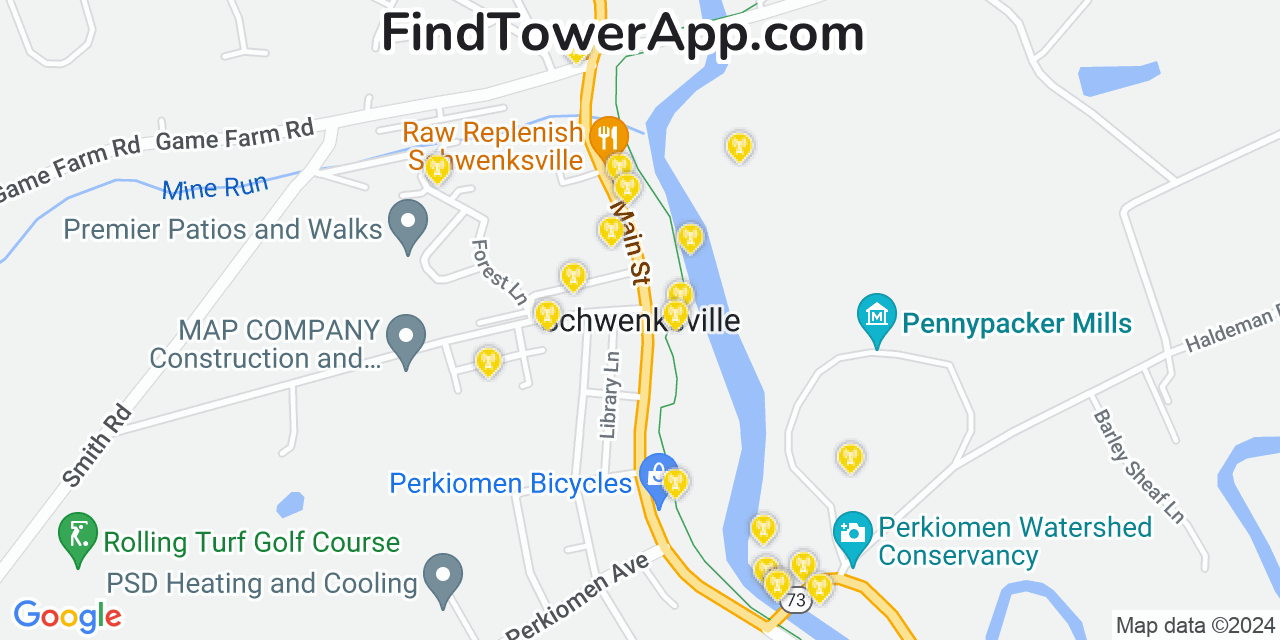 Verizon 4G/5G cell tower coverage map Schwenksville, Pennsylvania
