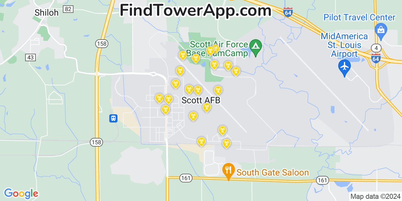 AT&T 4G/5G cell tower coverage map Scott Air Force Base, Illinois