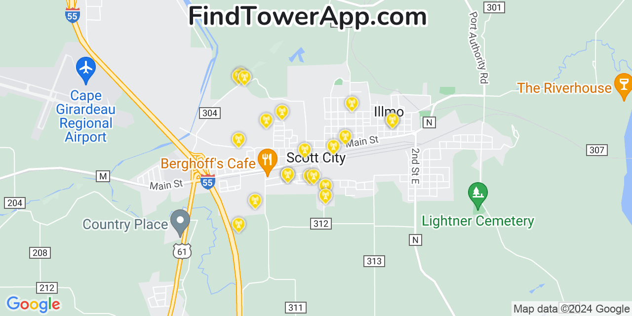 AT&T 4G/5G cell tower coverage map Scott City, Missouri