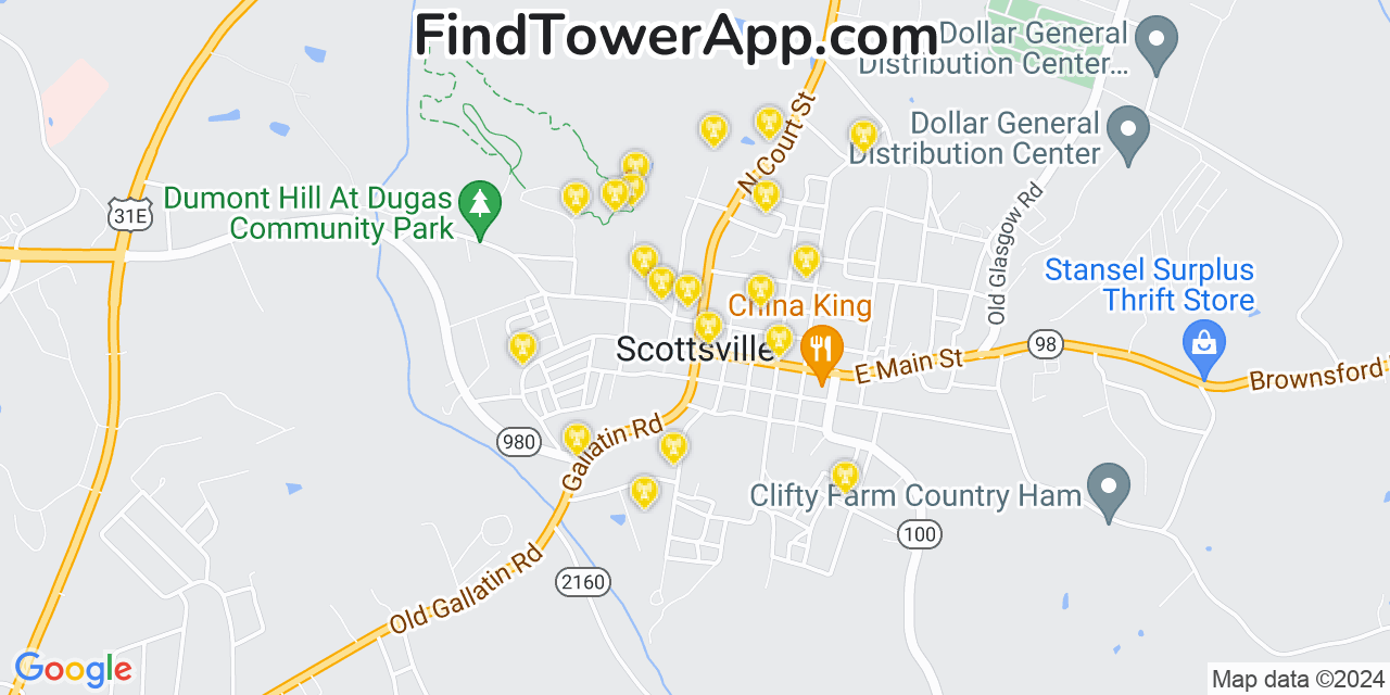 AT&T 4G/5G cell tower coverage map Scottsville, Kentucky