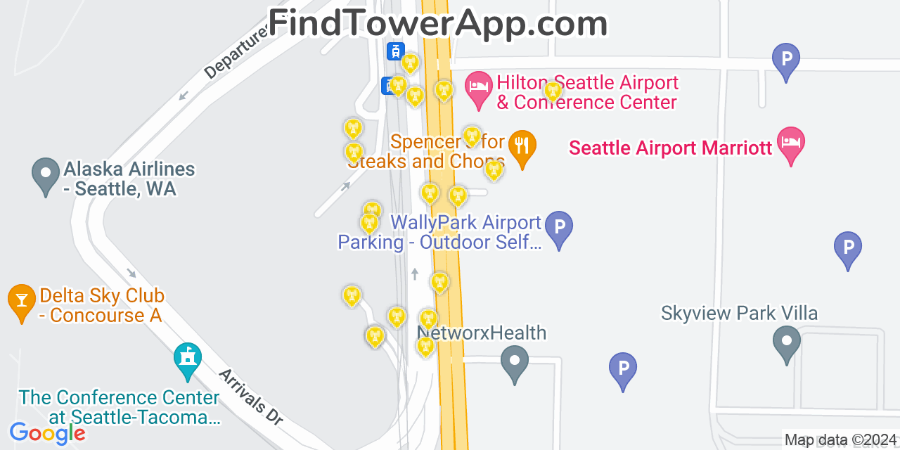 AT&T 4G/5G cell tower coverage map SeaTac, Washington
