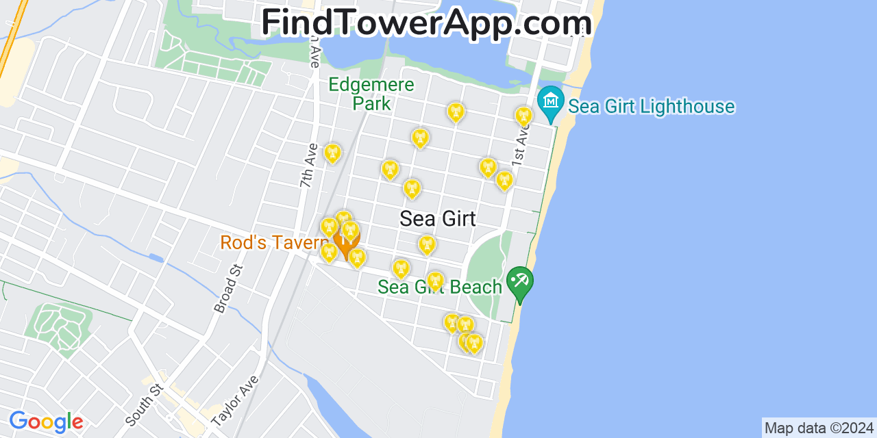 AT&T 4G/5G cell tower coverage map Sea Girt, New Jersey