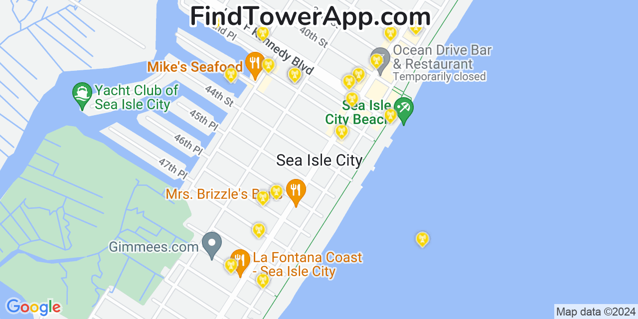 AT&T 4G/5G cell tower coverage map Sea Isle City, New Jersey