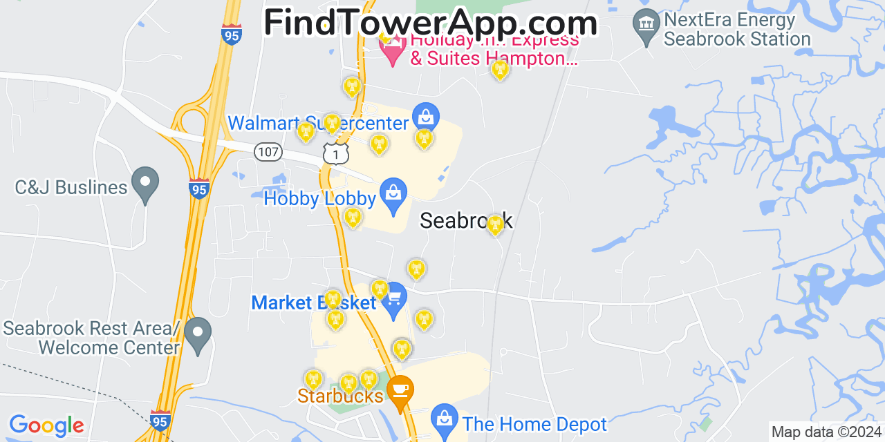 AT&T 4G/5G cell tower coverage map Seabrook, New Hampshire