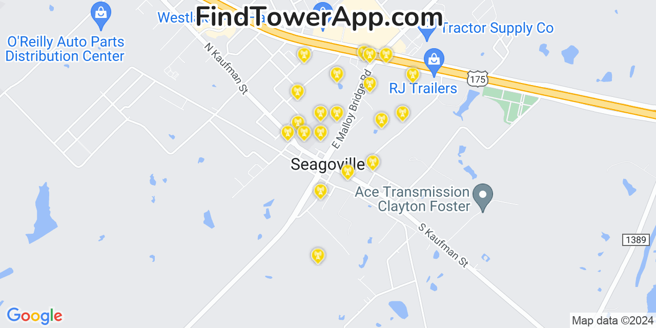 AT&T 4G/5G cell tower coverage map Seagoville, Texas