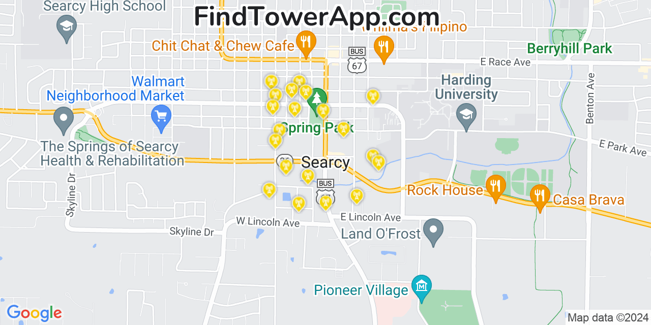 AT&T 4G/5G cell tower coverage map Searcy, Arkansas