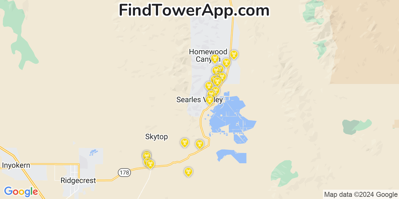 AT&T 4G/5G cell tower coverage map Searles Valley, California
