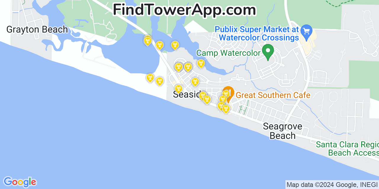 AT&T 4G/5G cell tower coverage map Seaside, Florida