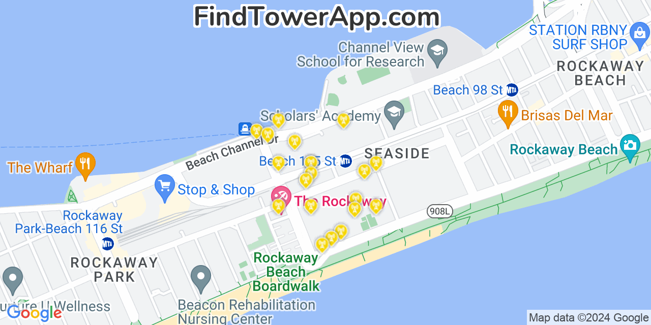 AT&T 4G/5G cell tower coverage map Seaside, New York