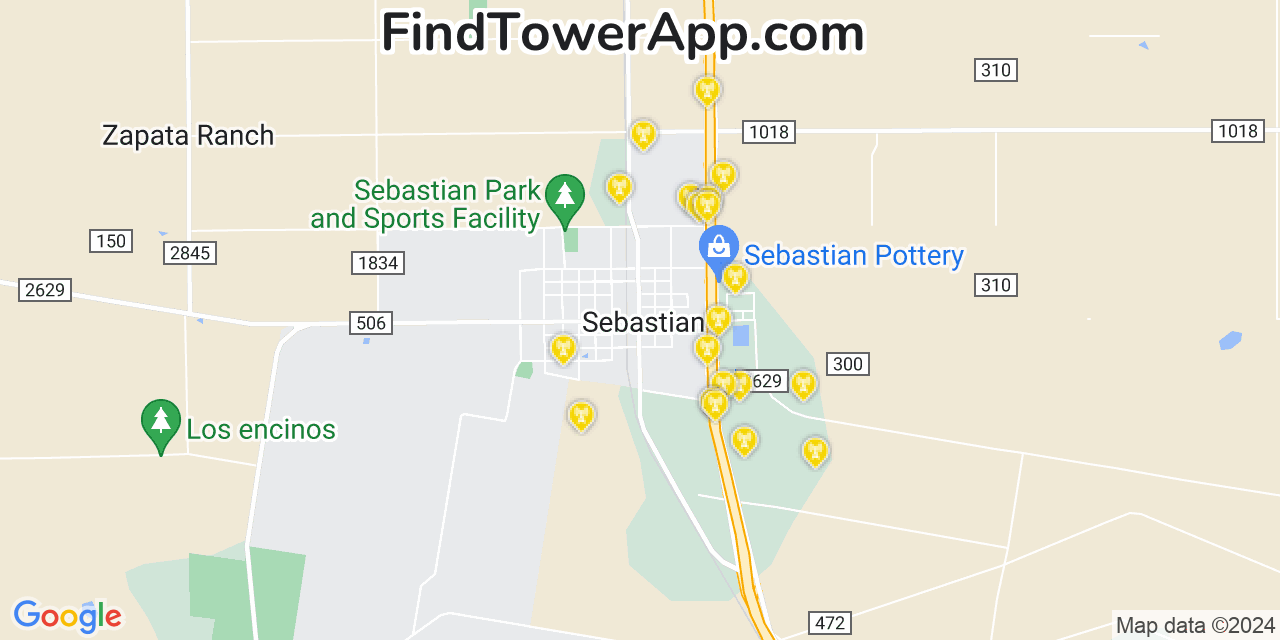 AT&T 4G/5G cell tower coverage map Sebastian, Texas