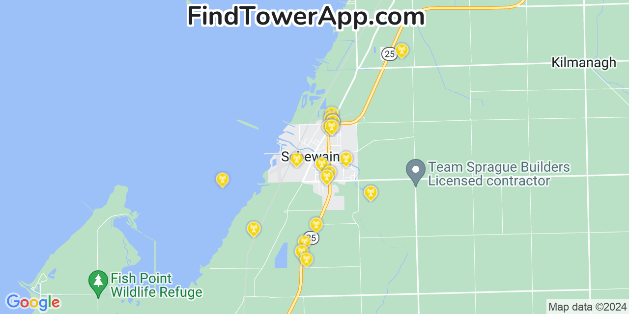 AT&T 4G/5G cell tower coverage map Sebewaing, Michigan
