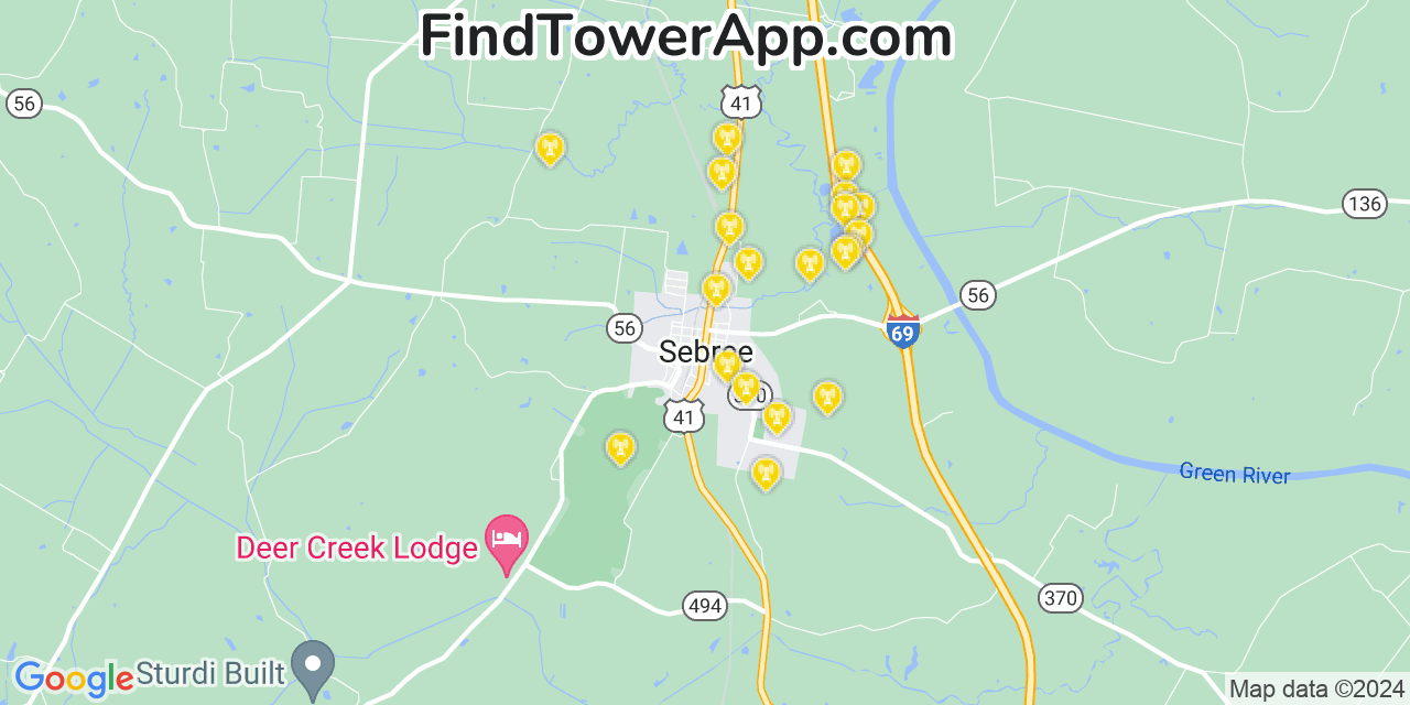 AT&T 4G/5G cell tower coverage map Sebree, Kentucky