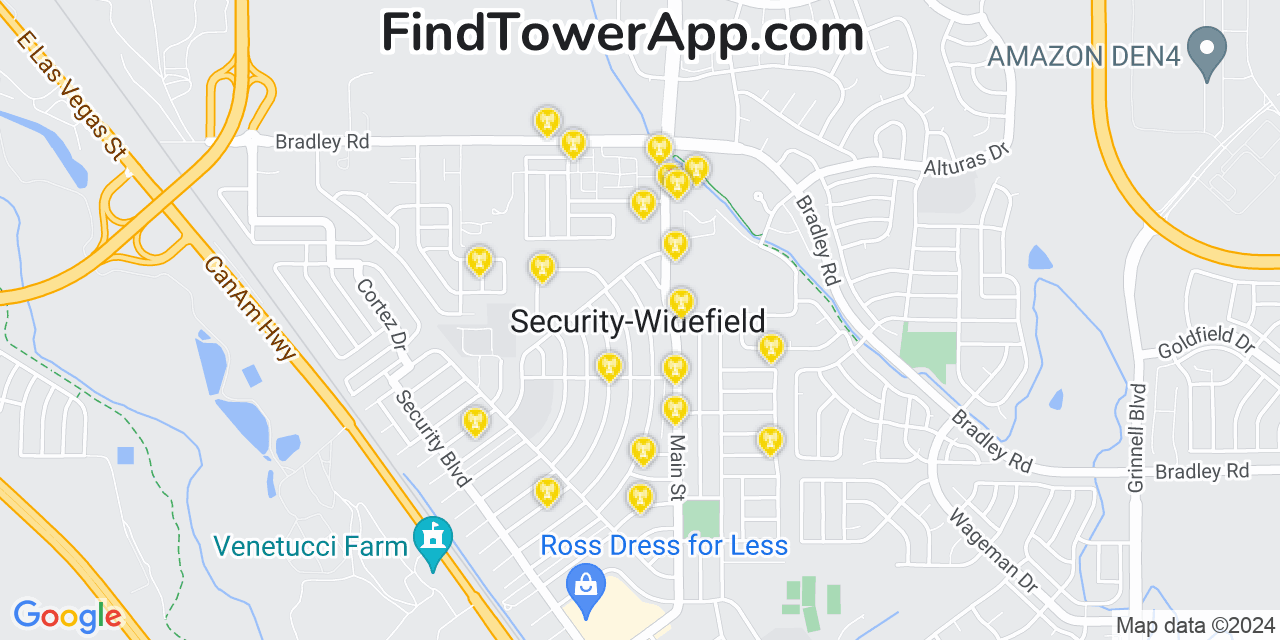 AT&T 4G/5G cell tower coverage map Security Widefield, Colorado