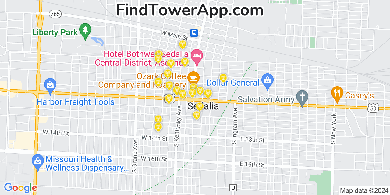 AT&T 4G/5G cell tower coverage map Sedalia, Missouri