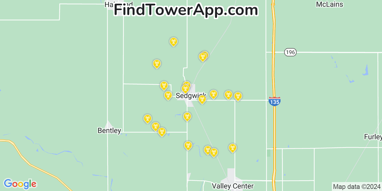 Verizon 4G/5G cell tower coverage map Sedgwick, Kansas