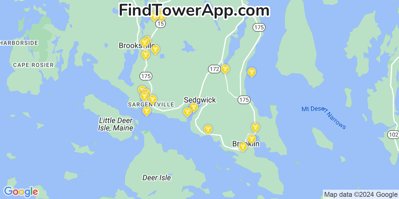 AT&T 4G/5G cell tower coverage map Sedgwick, Maine