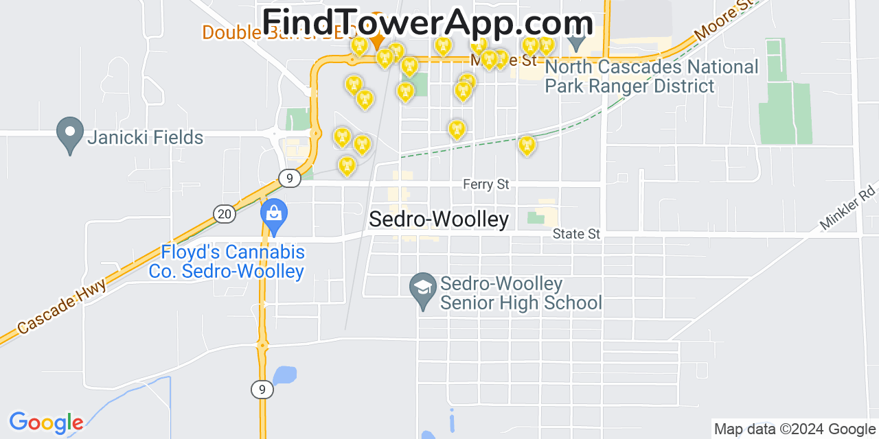 Verizon 4G/5G cell tower coverage map Sedro Woolley, Washington