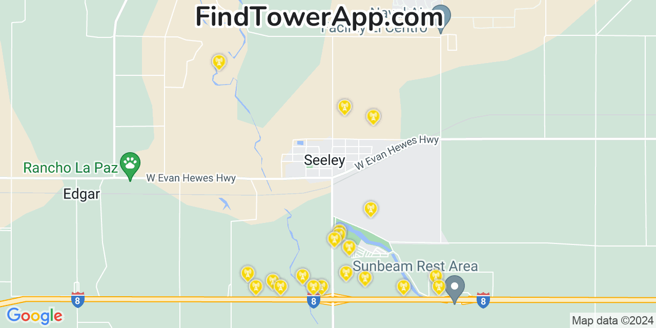 AT&T 4G/5G cell tower coverage map Seeley, California