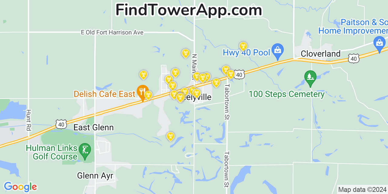 AT&T 4G/5G cell tower coverage map Seelyville, Indiana