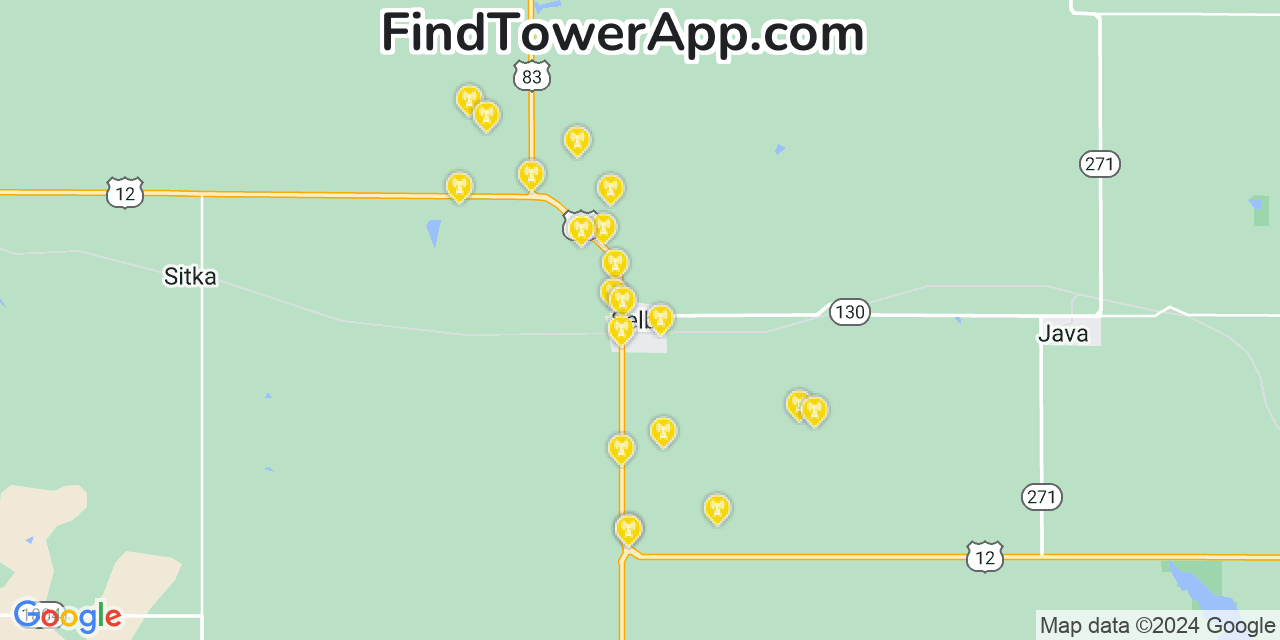 AT&T 4G/5G cell tower coverage map Selby, South Dakota