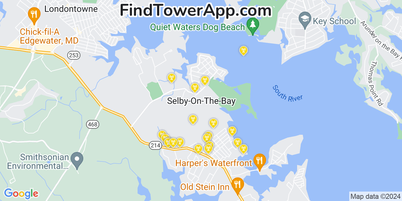 AT&T 4G/5G cell tower coverage map Selby on the Bay, Maryland