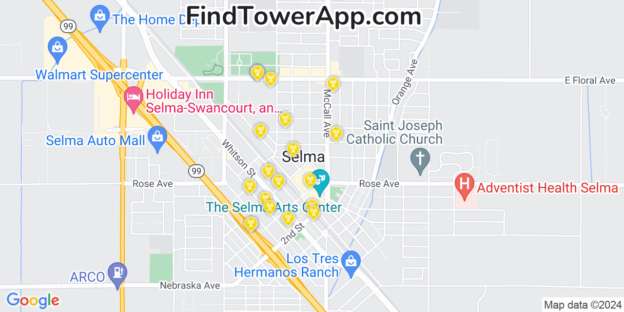 Verizon 4G/5G cell tower coverage map Selma, California