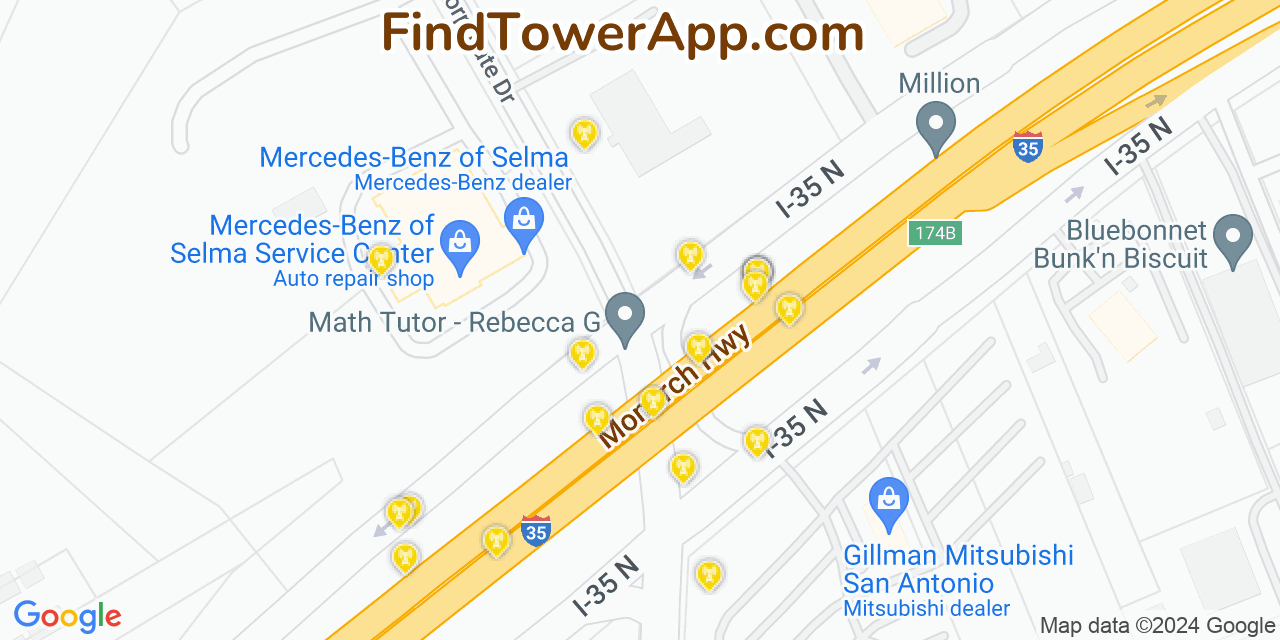 AT&T 4G/5G cell tower coverage map Selma, Texas
