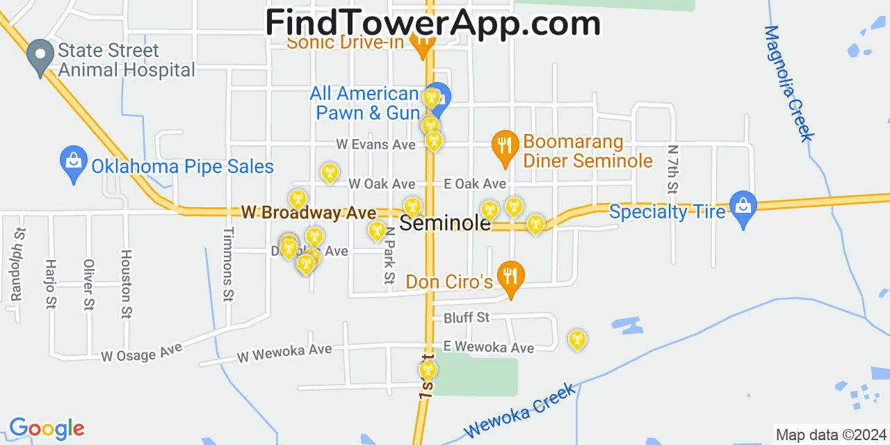 AT&T 4G/5G cell tower coverage map Seminole, Oklahoma
