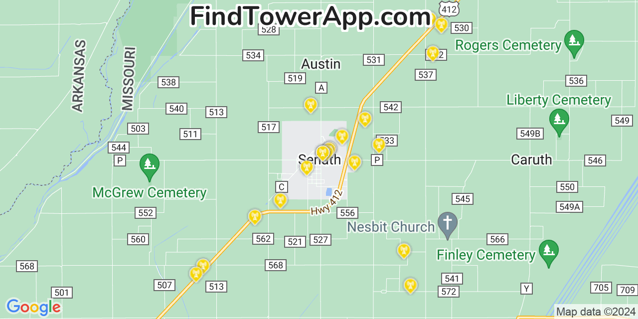 AT&T 4G/5G cell tower coverage map Senath, Missouri