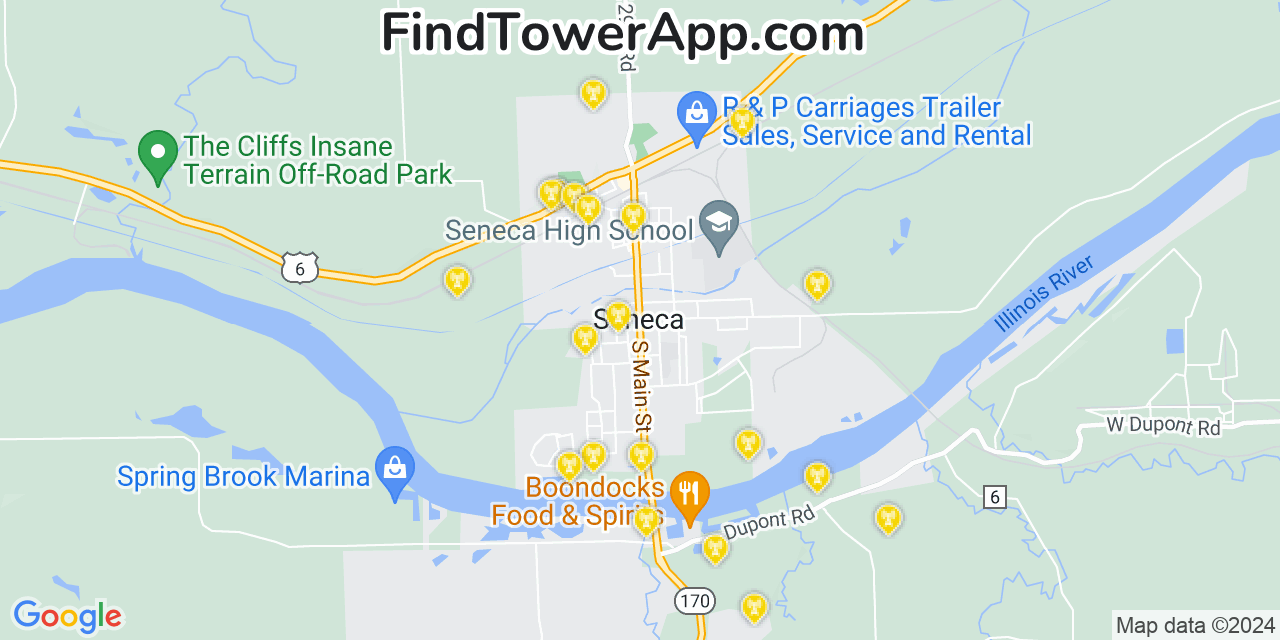 AT&T 4G/5G cell tower coverage map Seneca, Illinois