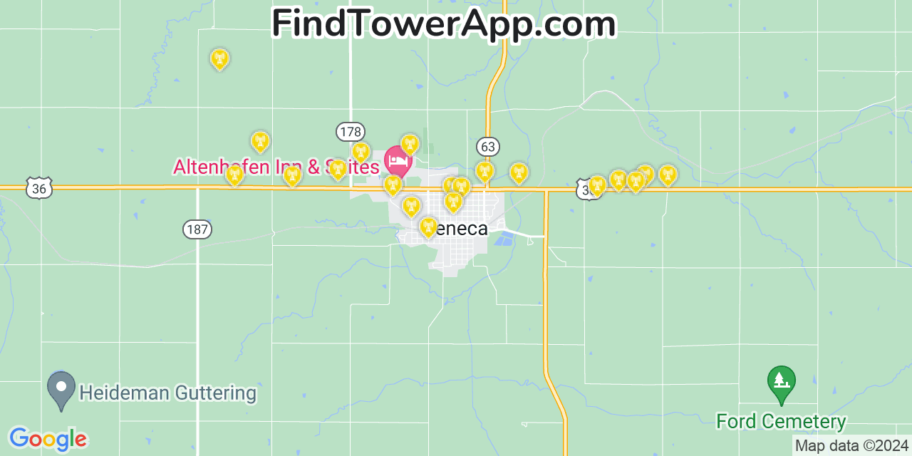 AT&T 4G/5G cell tower coverage map Seneca, Kansas