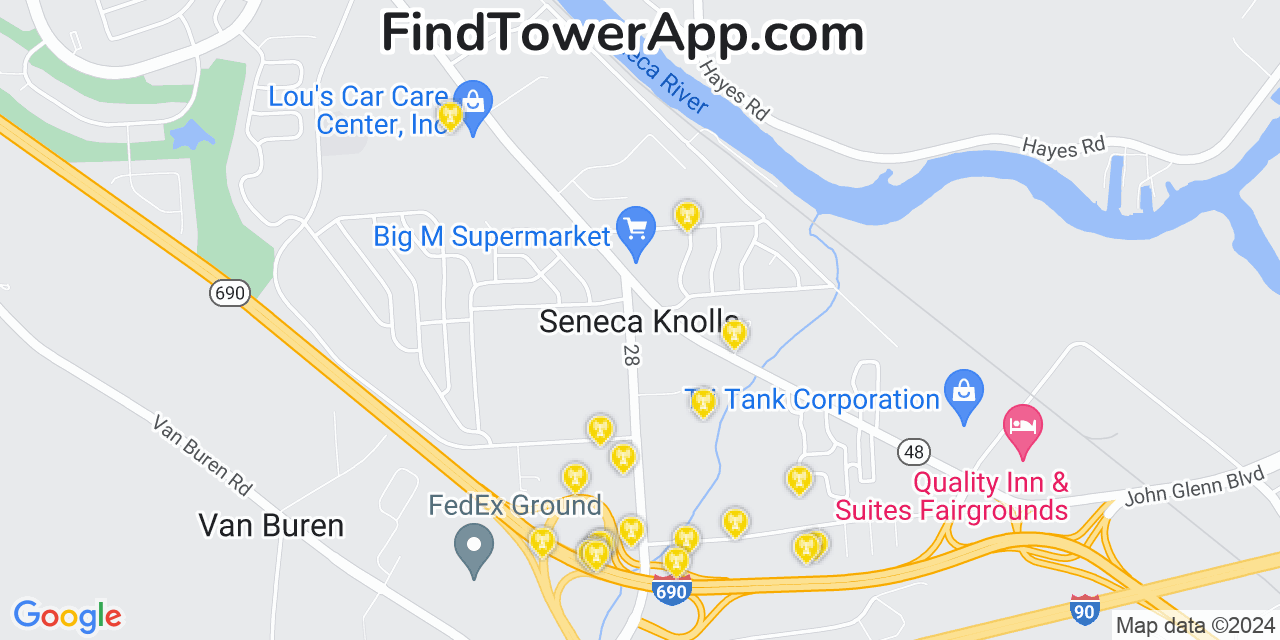AT&T 4G/5G cell tower coverage map Seneca Knolls, New York