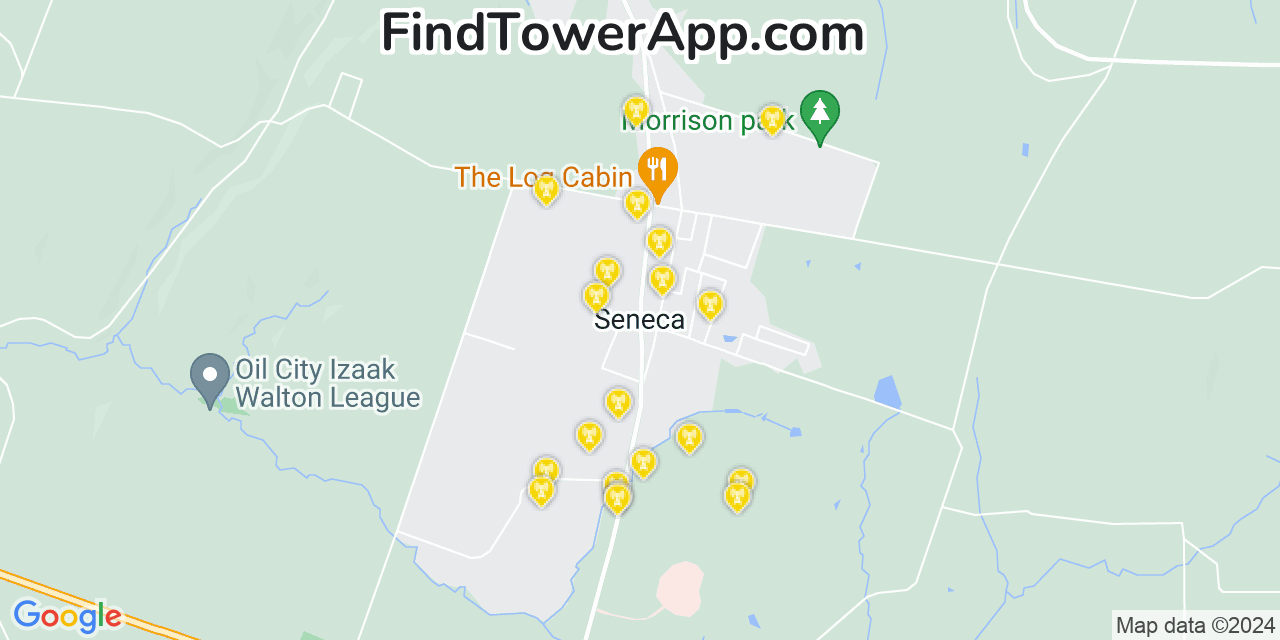 AT&T 4G/5G cell tower coverage map Seneca, Pennsylvania
