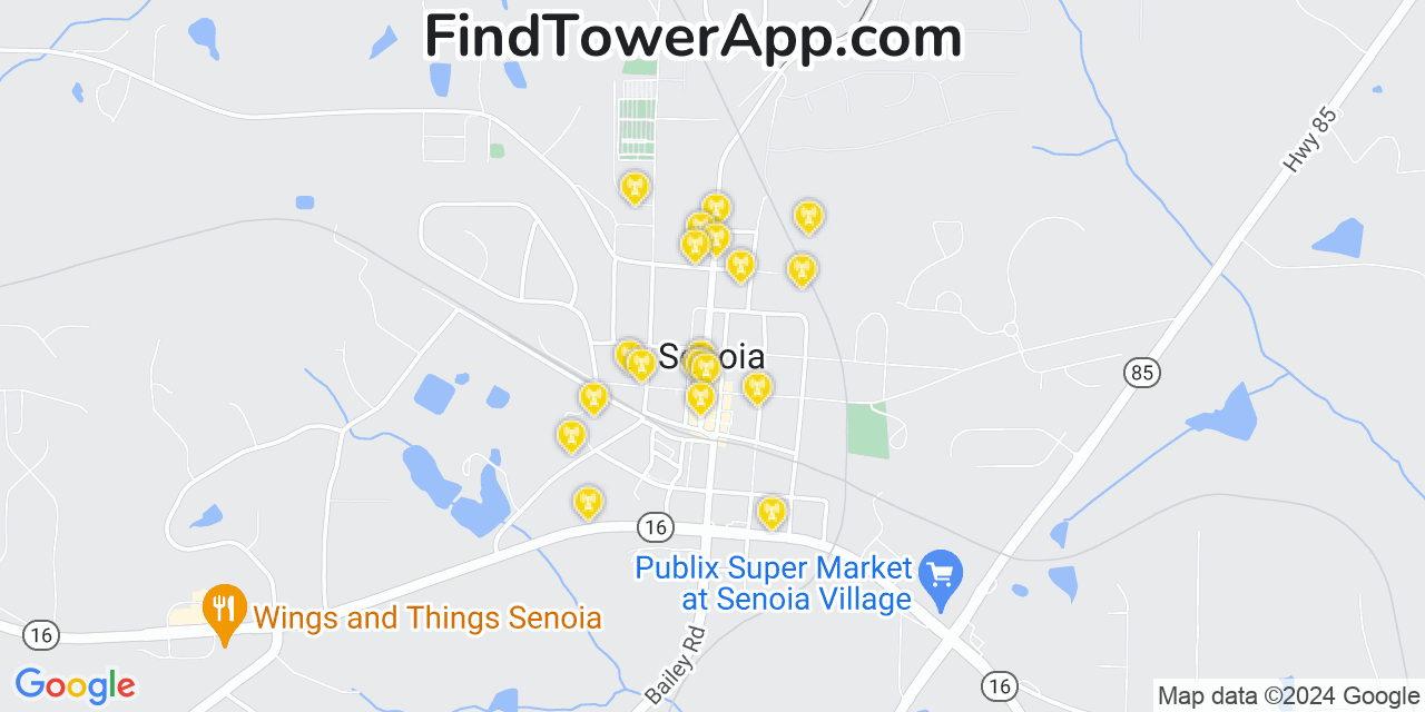 AT&T 4G/5G cell tower coverage map Senoia, Georgia