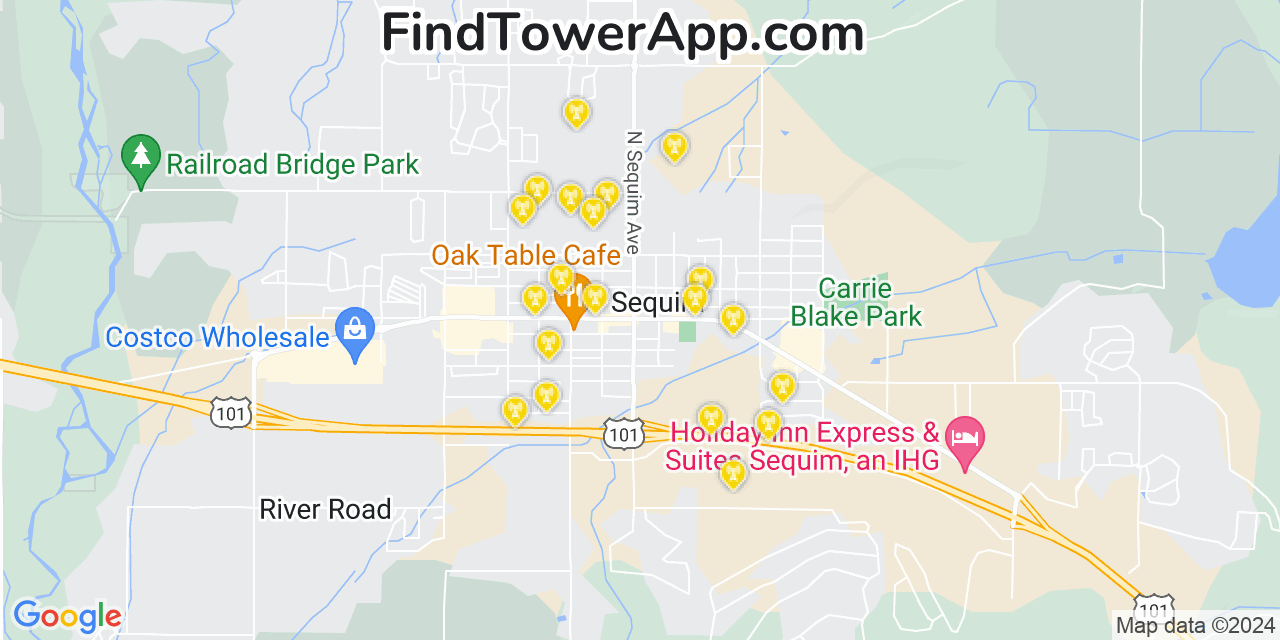 AT&T 4G/5G cell tower coverage map Sequim, Washington