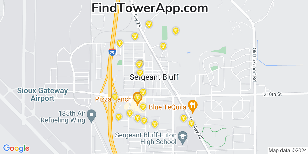 AT&T 4G/5G cell tower coverage map Sergeant Bluff, Iowa