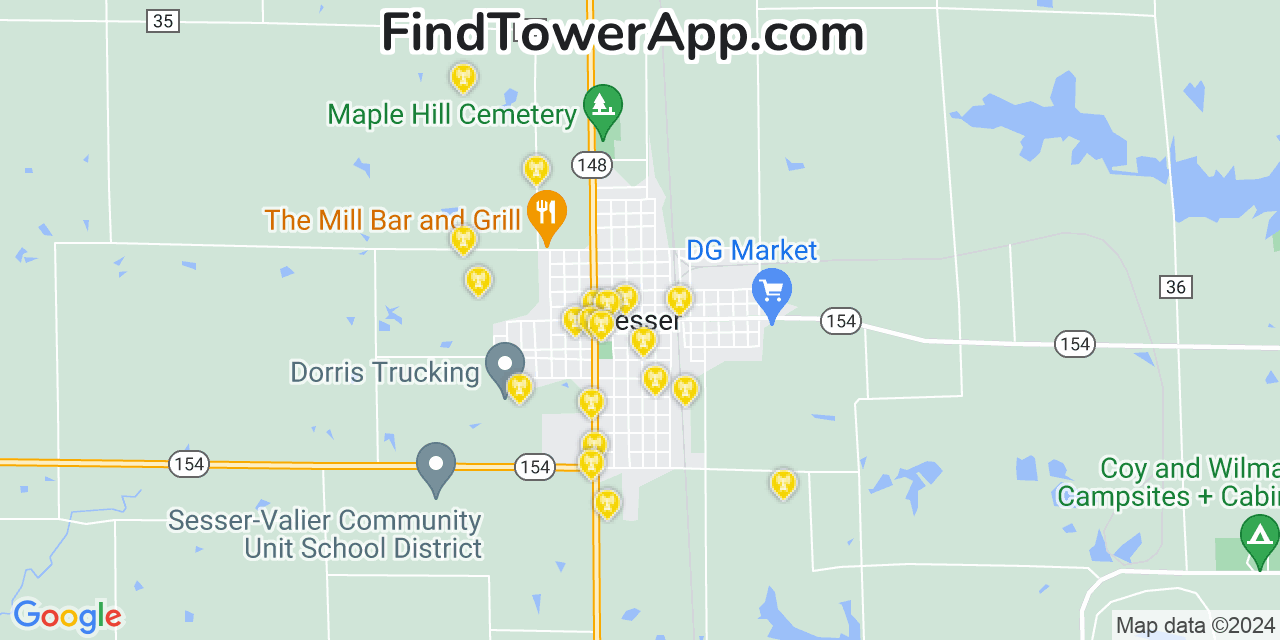 AT&T 4G/5G cell tower coverage map Sesser, Illinois
