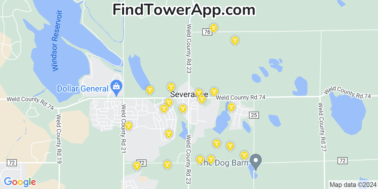 AT&T 4G/5G cell tower coverage map Severance, Colorado