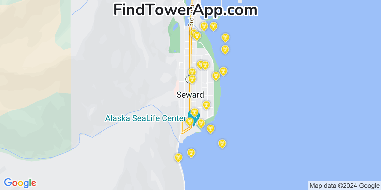 AT&T 4G/5G cell tower coverage map Seward, Alaska