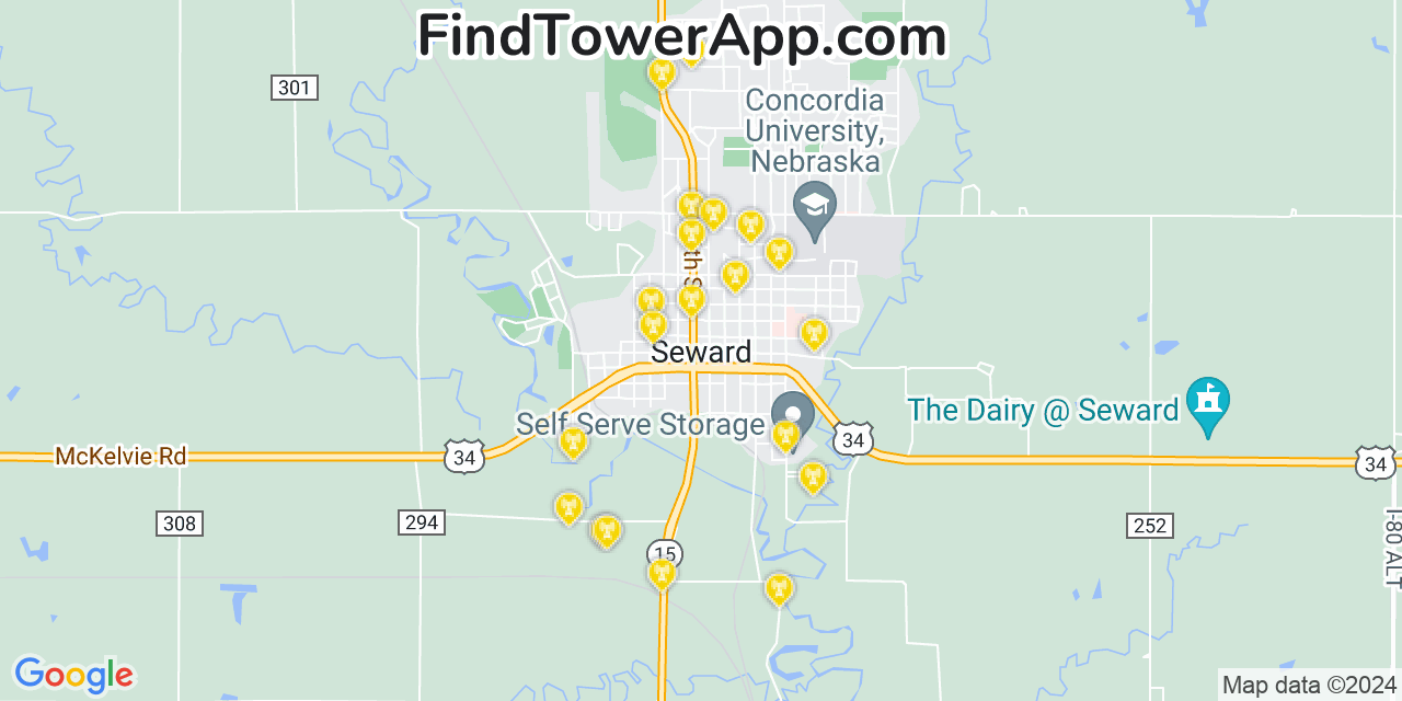 AT&T 4G/5G cell tower coverage map Seward, Nebraska