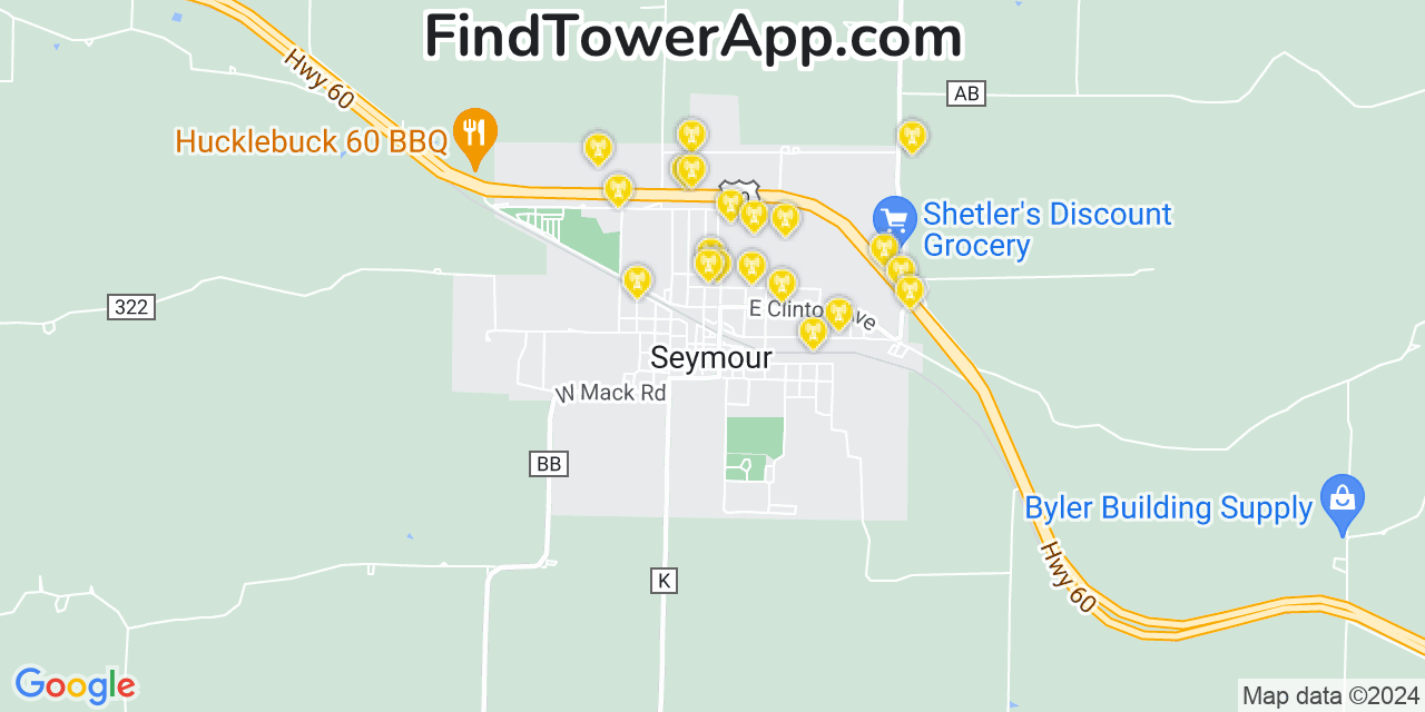 AT&T 4G/5G cell tower coverage map Seymour, Missouri