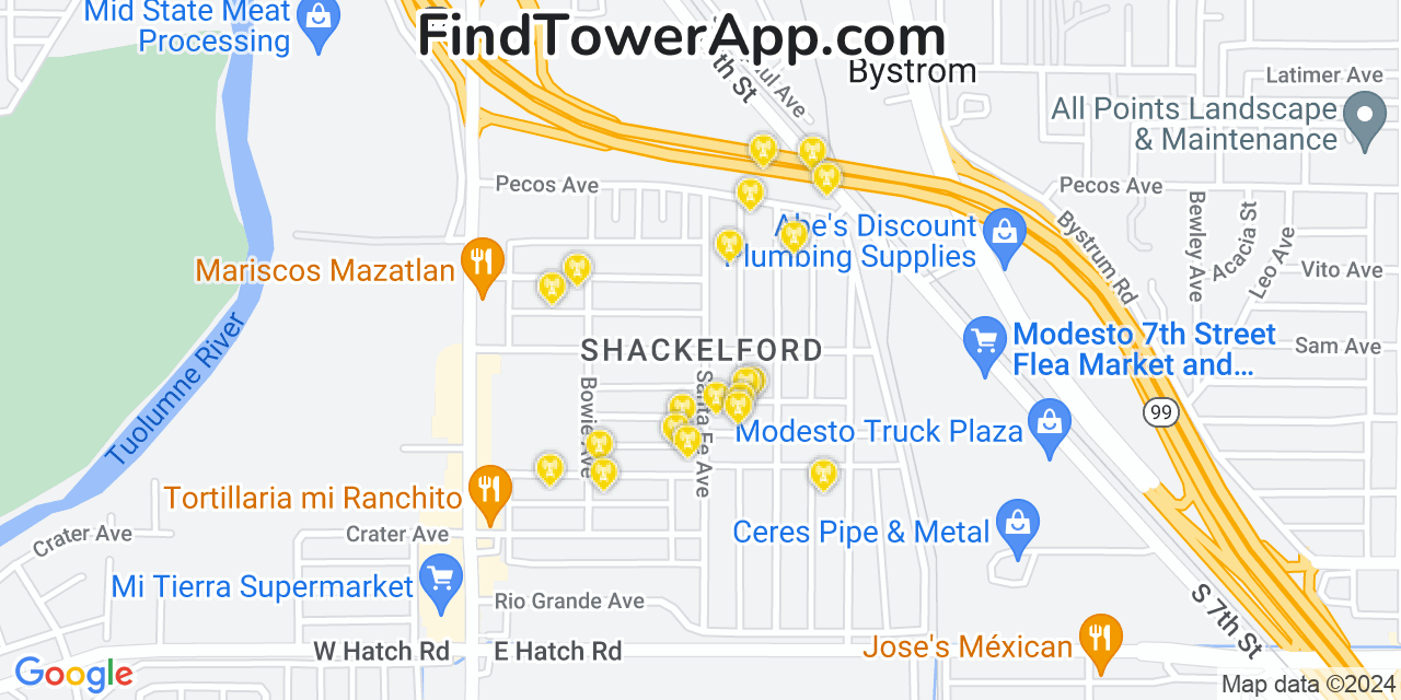 AT&T 4G/5G cell tower coverage map Shackelford, California