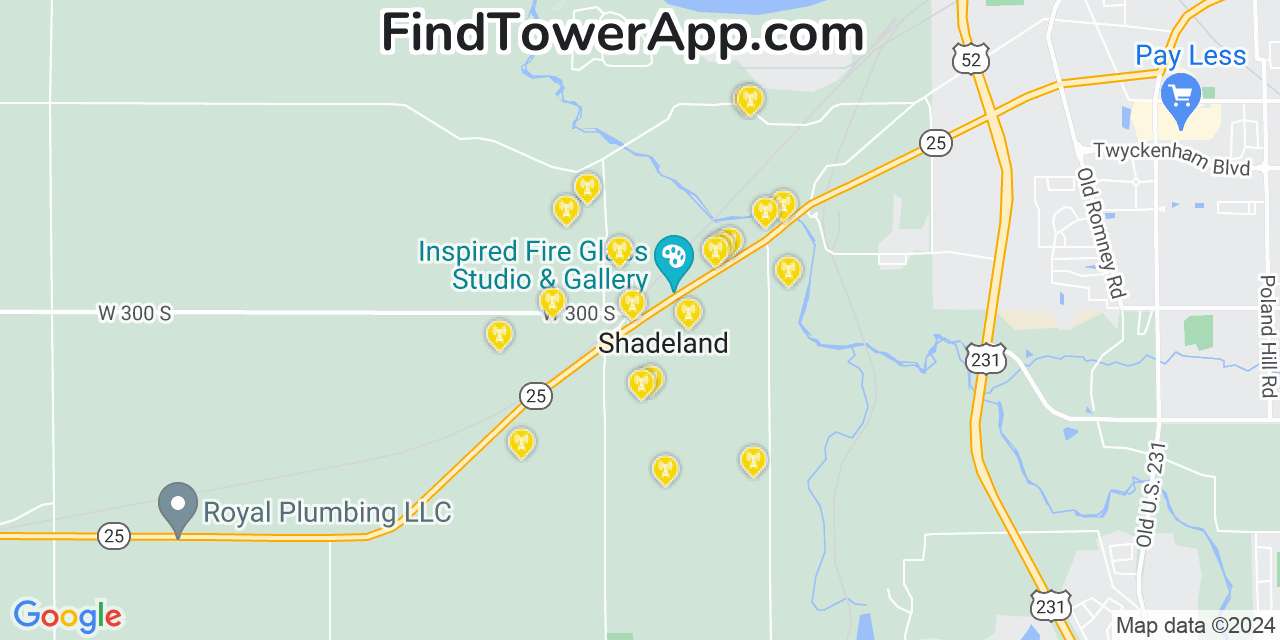 AT&T 4G/5G cell tower coverage map Shadeland, Indiana