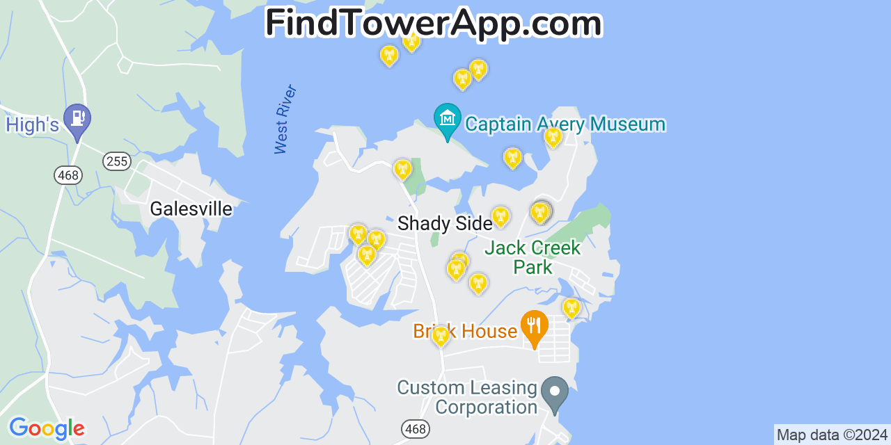 AT&T 4G/5G cell tower coverage map Shady Side, Maryland