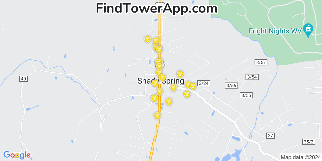 AT&T 4G/5G cell tower coverage map Shady Spring, West Virginia