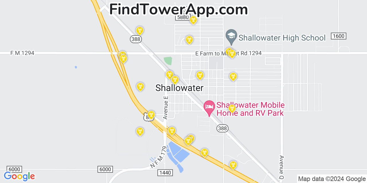 AT&T 4G/5G cell tower coverage map Shallowater, Texas