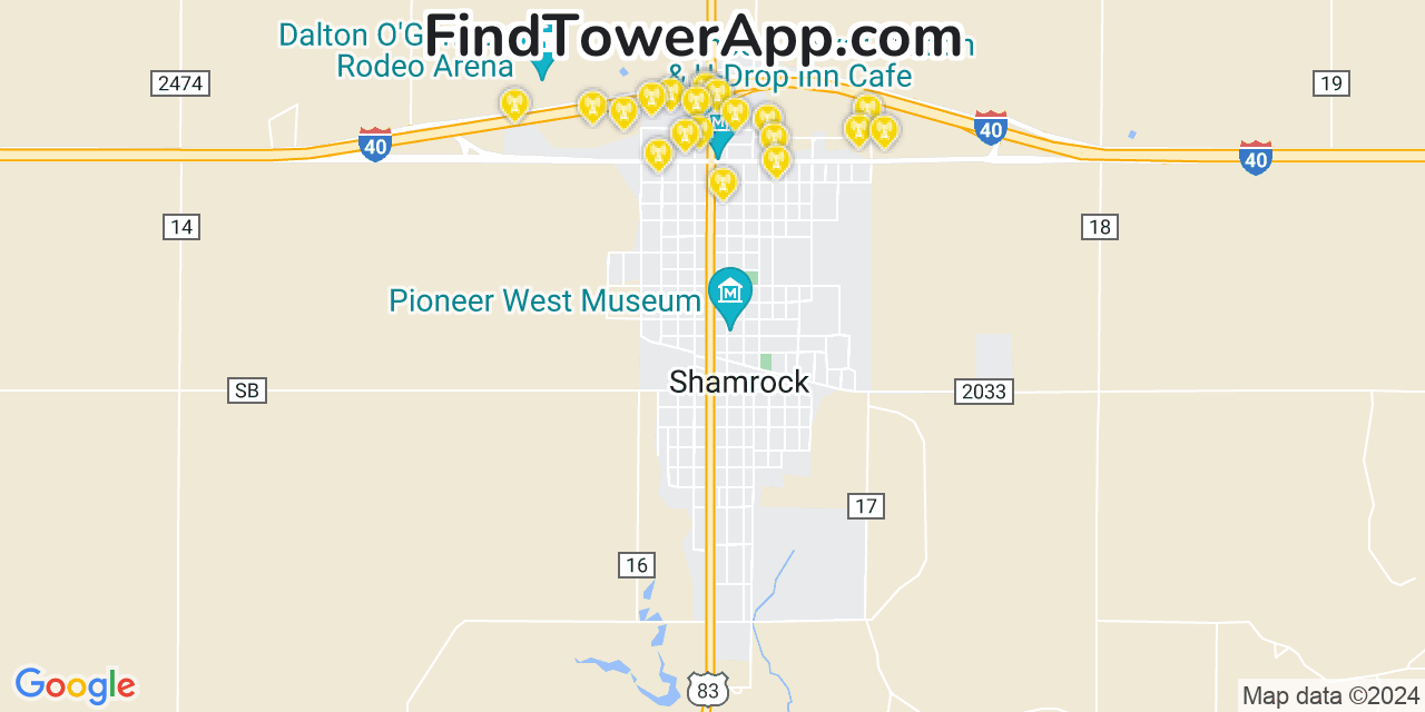 AT&T 4G/5G cell tower coverage map Shamrock, Texas