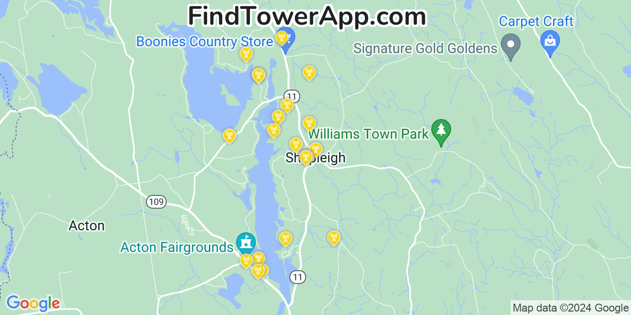 AT&T 4G/5G cell tower coverage map Shapleigh, Maine