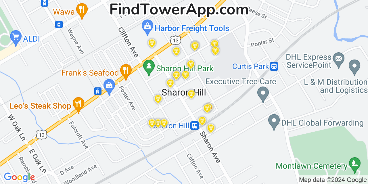 AT&T 4G/5G cell tower coverage map Sharon Hill, Pennsylvania